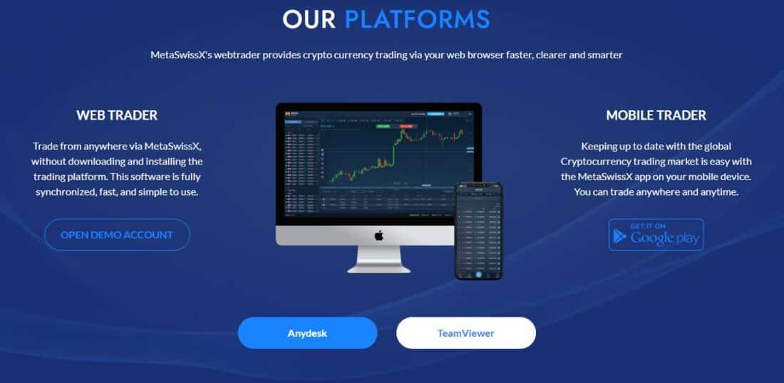 MetaSwissX Mobile and Web Trader Platforms